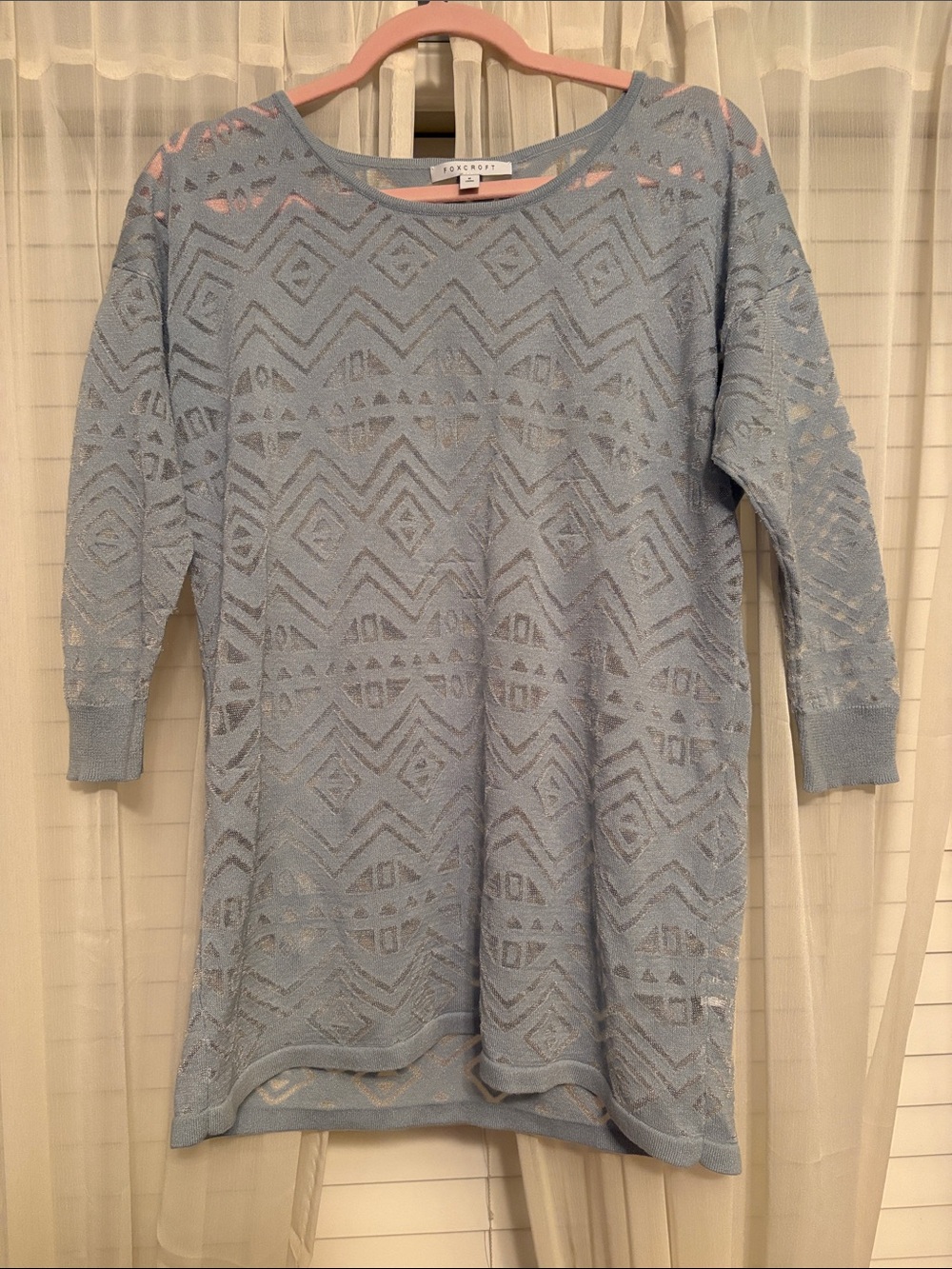 Foxcroft Light Blue Openwork Knit Top